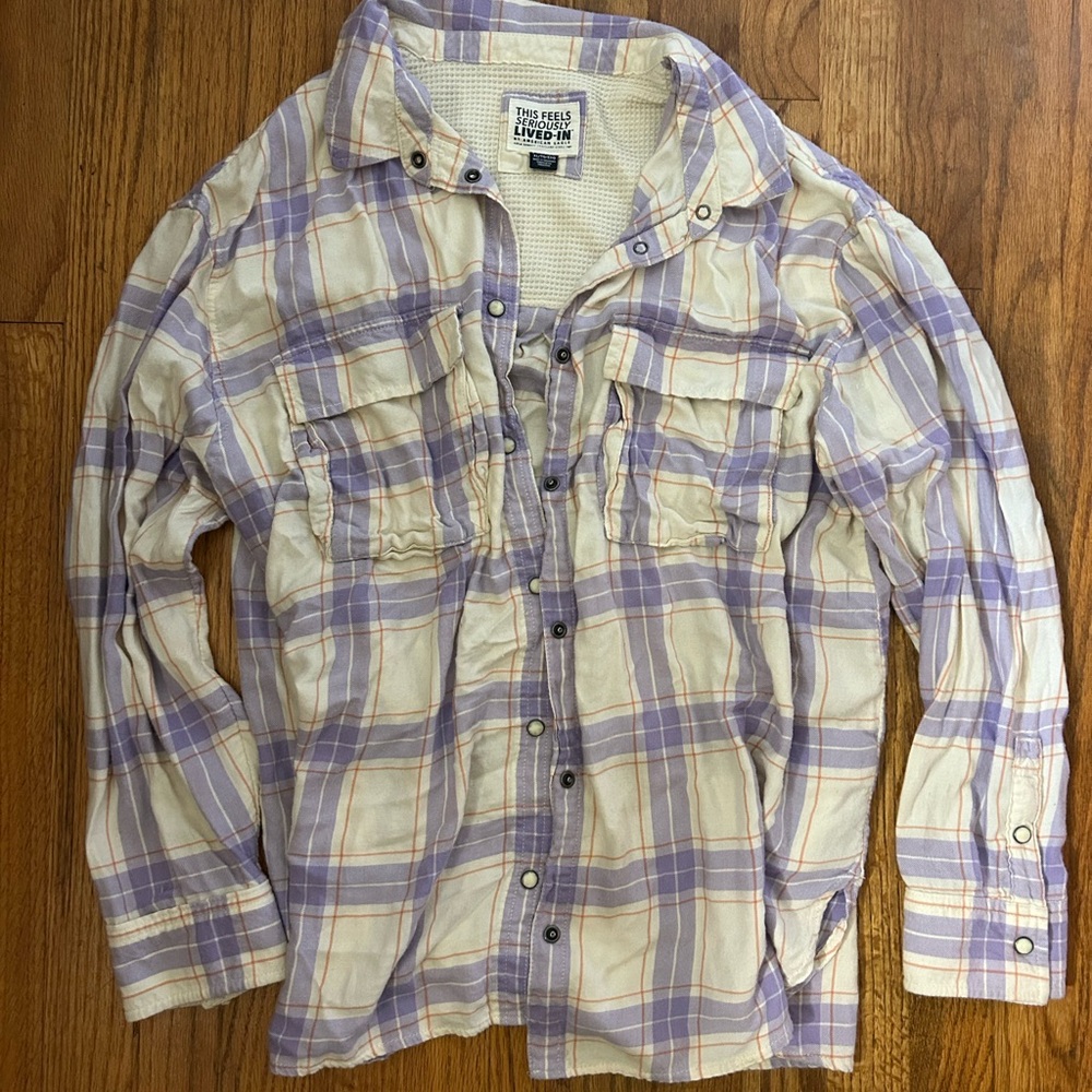 American Eagle Outfitters Lavender and White Plaid Shirt